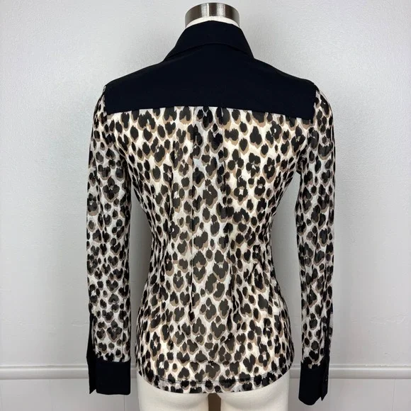 Anatomie Gem Mesh Leopard Print Blouse Size S Collar Long Sleeves Y-Neck Travel - Picture 8 of 14